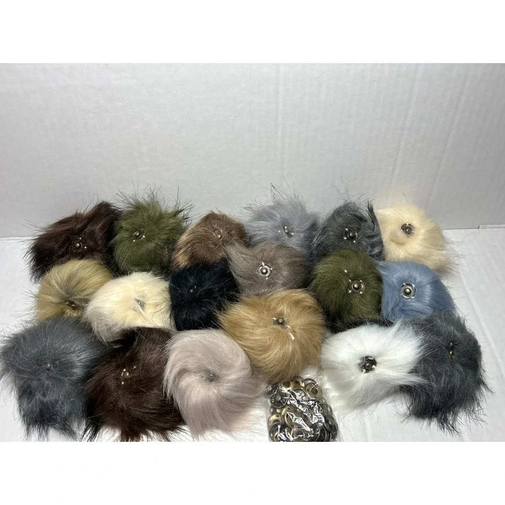 Lot of Faux Fur Pom Poms with Snap Buttons